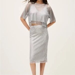 ba&sh MESHY Silver Midi Skirt